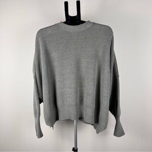 Free People Oversized Ribbed Knit Sweater Grey Batwing Sleeve Small/Medium